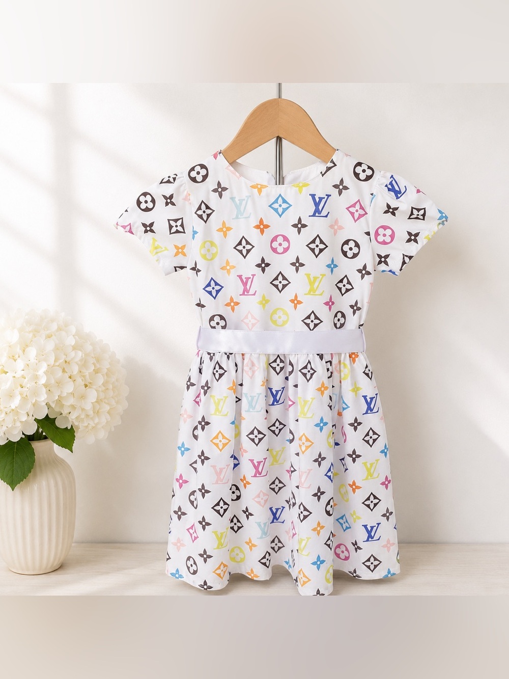 👧 Multicolor Monogram Girls Dress White Designer Kids Luxury Dress 👧